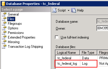 Имя лог-файла базы данных, необходимый для выполнения скрипта